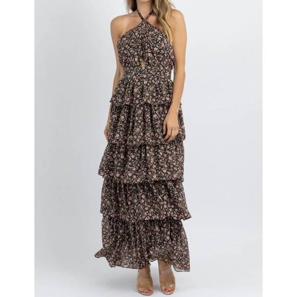 OLIVACEOUS Dresses & Skirts - NEW OLIVACEOUS hyland floral frill maxi dress in black